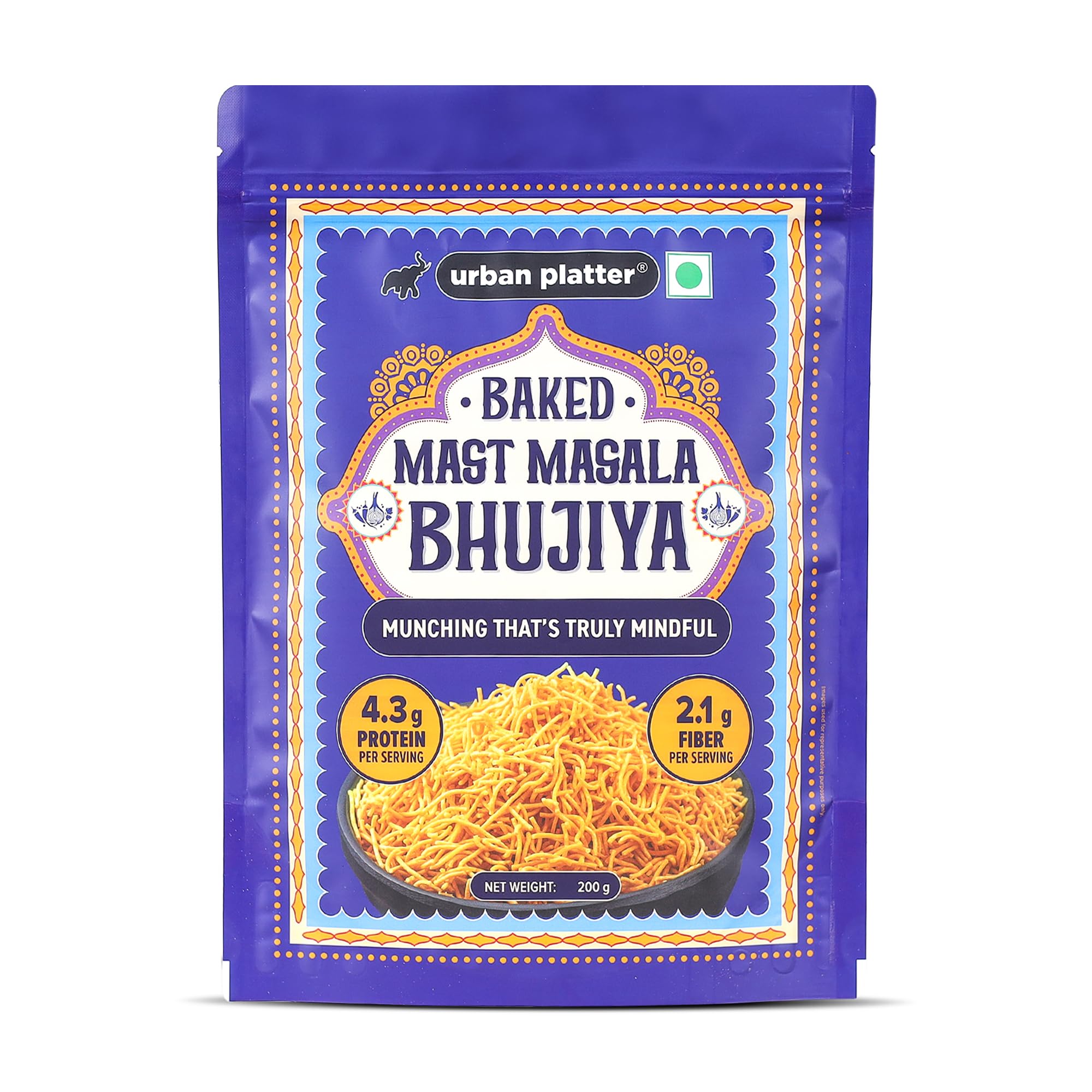 Urban Platter Baked Bhujia/Bhujiya Mast Masala, 200g (Baked Not Fried, Better-For-You Indian Snack, 4.3g Protein & 2.1g Fibre)