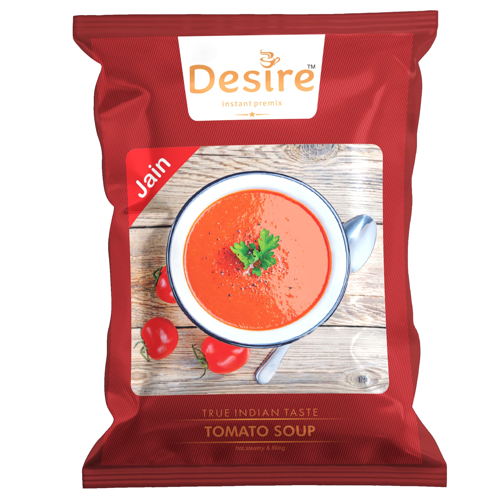 Desire Instant Premix Jain Food Tomato Soup Pack - Fresh Tomatoes 500g Readymade Soup Packet - Just Add Hot Water (Jain Tomato Soup)
