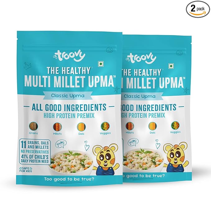 Troovy Healthy High Protein Premix | All Natural Ingredients | No Palm OIl | No Preservatives | Made with the goodneess of 10 grains (Pack of 2, Upma)