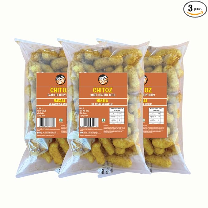 Snack First Baked Puff Corn, Masala Chitoz, Pack of 3, No Onion No Garlic, Jain, Puffed Snack, Corn Puffs, Healthy Snack, Namkeen, 240g