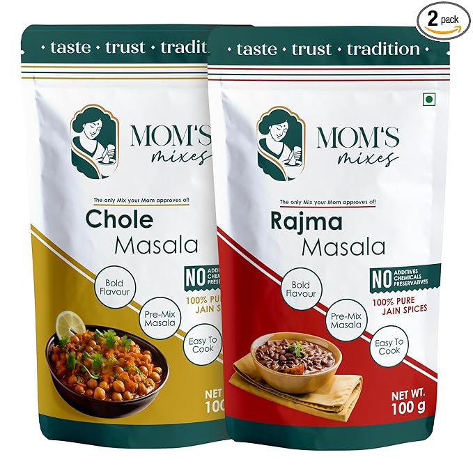 Mom’s Mixes Punjabi Style Combo | Pure Jain Spices | No Onion,No Garlic | No Chemical,No preservatives | Rajma Masala + Chole Masala | Bold North Indian Flavour | Ready-to-Mix | 100 gm Each