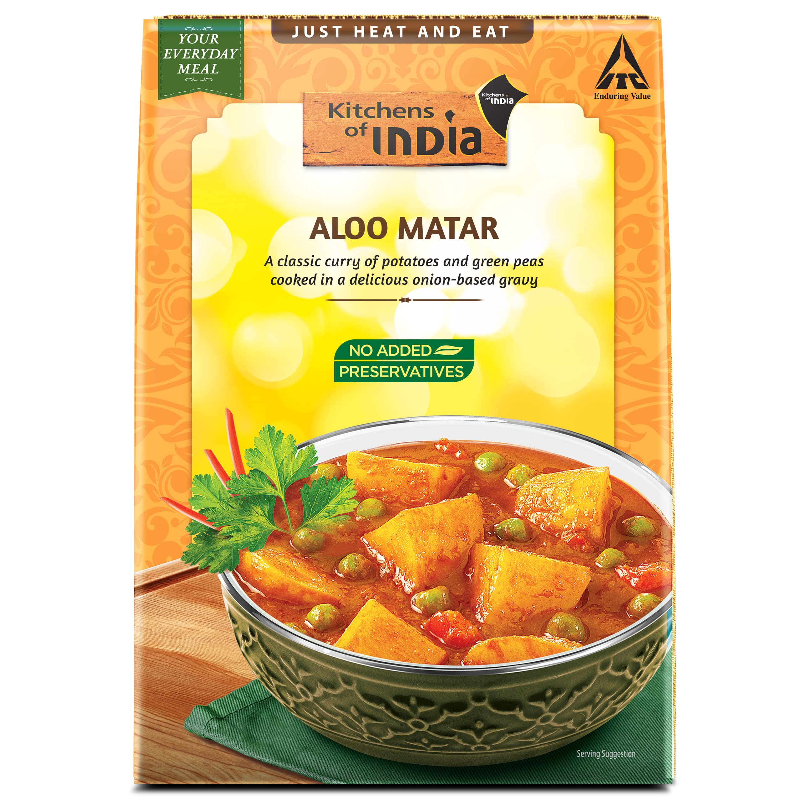 Kitchens of India Aloo Matar, ITC Ready to Eat Indian Food, Just Heat and Eat, Microwavable, 285g