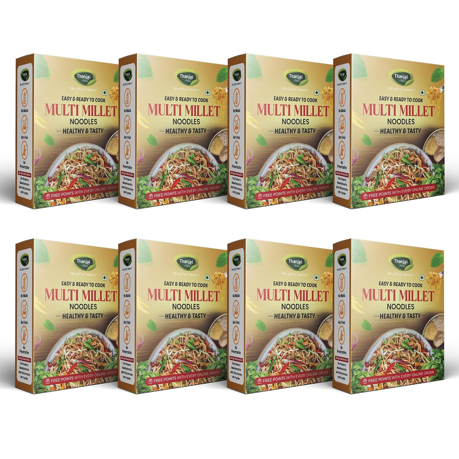 Thanjai Natural Multi Millet Noodles 180 Grams X 8 (No Maida Hakka Noodles, Not Fried, No MSG, Classic and Mild Millet Noodle No Preservatives, No Chemicals, No Artificial Extract)