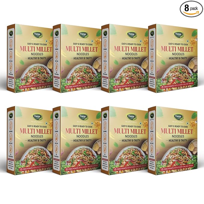 Thanjai Natural Multi Millet Noodles 180 Grams X 8 (No Maida Hakka Noodles, Not Fried, No MSG, Classic and Mild Millet Noodle No Preservatives, No Chemicals, No Artificial Extract)