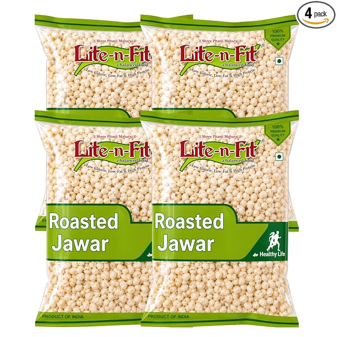 Lite-n-Fit Roasted Jowar - 130g Each, Pack of 4 | Crunchy & Healthy Sorghum Snack | Roasted Namkeen | Light & Crispy Evening Snack | Jowar Murmura
