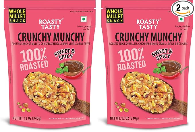 Roasty Tasty Crunchy Munchy 340g | Healthy Snack | No Onion No Garlic | Ideal Millet Namkeen for Kids & Adults | Low Calorie Snacks - Roasted Namkeen - No Cholesterol, No Transfat Diet Mixture in Peri Peri Masala | Millet Snacks Items