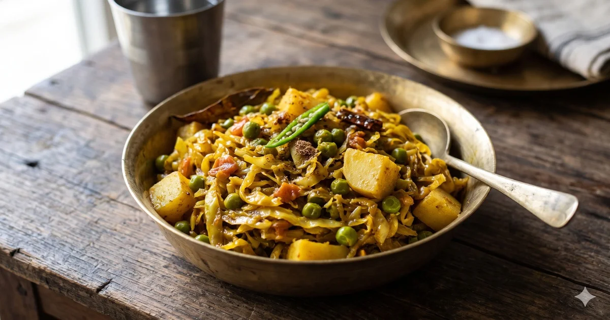 Bandhakopir Ghonto (Bengali Cabbage Peas Sabzi)