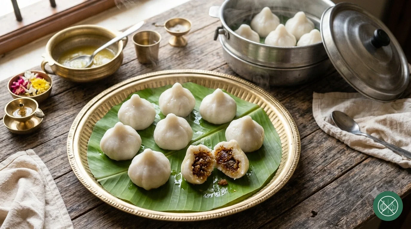 Kozhukattai (Steamed Rice Modak with Coconut-Jaggery Pooranam)