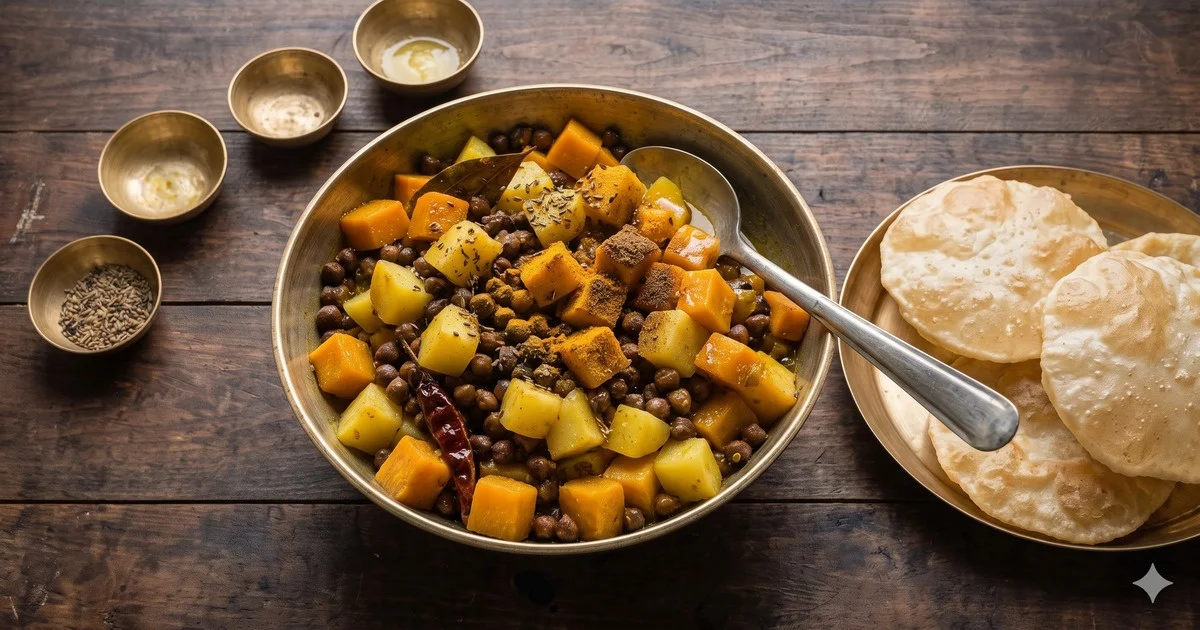 Kumror Chokka (Pumpkin and Black Chickpea Curry)